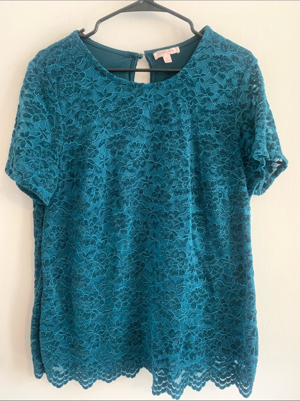 TEDDI ROSE Women’s Teal Lace Short-Sleeve Blouse